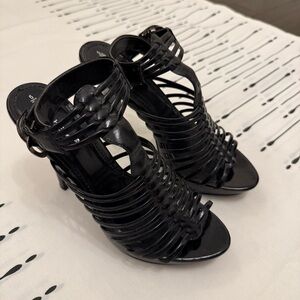 Women's Black Multi-Strap Heeled Sandals